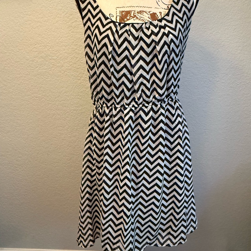 Delirious Black and White Chevron Mini Dress